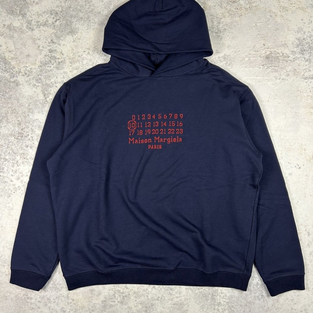 Maison Martin Margiela Dark Blue Hoodie with Red Print